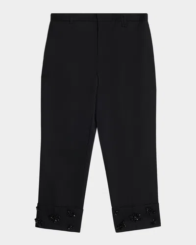 Simone Rocha Men's Straight-leg Trousers With Embellished Cuffs In Black