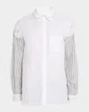 Simone Rocha Lace Trim Mixed Media Button-up Shirt In White