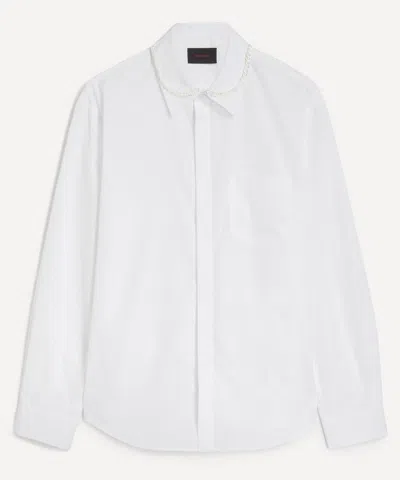 Simone Rocha Mens Beaded Classic Concealed Button Shirt In White