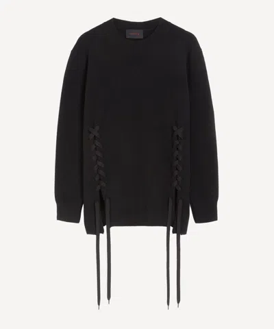 Simone Rocha Mens Black Merino Lace Up Hem Jumper