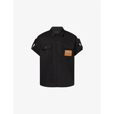 Simone Rocha Mens Black Military Jewel Leather-patch Cotton Shirt