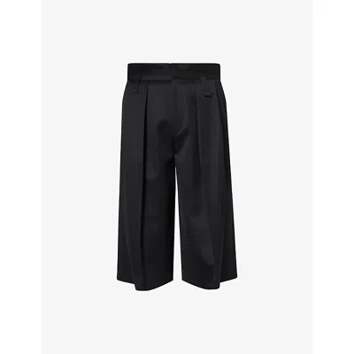 Simone Rocha Mens Black Peeling Waist Wide-leg Wool-blend Shorts In Blue