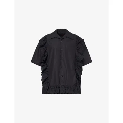 Simone Rocha Mens Black Pillowcase Embroidered-trim Cotton Shirt