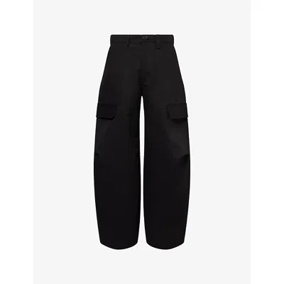 Simone Rocha Mens Black Pleat Balloon Cotton Cargo Trousers