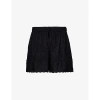 Simone Rocha Floral-embroidered Drawstring-waist Cotton Shorts In Black/black