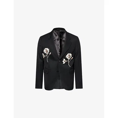 Simone Rocha Mens  Jewel-embellished Single-breasted Wool-blend Blazer In Black