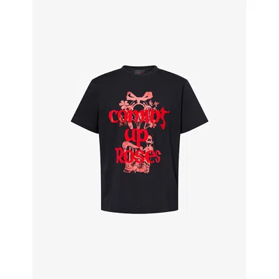 Simone Rocha Mens Black/red Coming Up Roses Cotton T-shirt