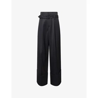Simone Rocha Mens Charcoal Belted Wide-leg Wool-blend Trousers In Gray