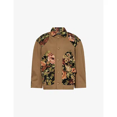 Simone Rocha Mens Floral-print Patchwork Cotton Field Jacket Khaki/multi/pearl