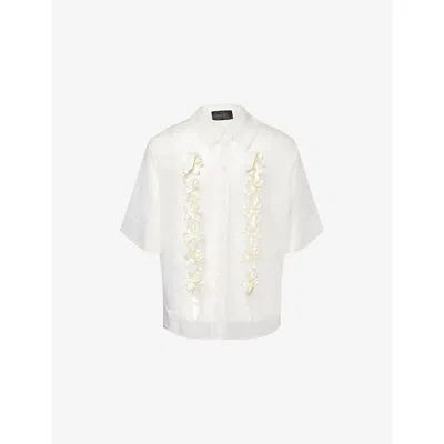 Simone Rocha Mens Ivory/ivory Sheer Daisy Boxy-fit Sheer Silk-organza Shirt Xl In White