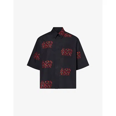 Simone Rocha Mens  Embroidered Oversize Cotton Shirt In Black