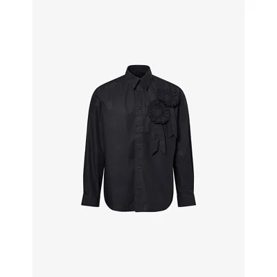 Simone Rocha Mens Ruffle Rosette Cotton Shirt Black Xl