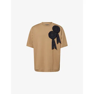 Simone Rocha Mens Ruffle Rosette Cotton T-shirt Khaki/black