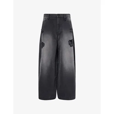 Simone Rocha Distressed Wide-leg Jeans In Black