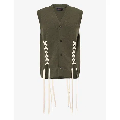 Simone Rocha Mens  Lace-up V-neck Merino Wool-blend Vest In Green
