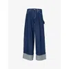 Simone Rocha Puddle Wide-leg Pleated Crystal-embellished Jeans In Indigo/clear
