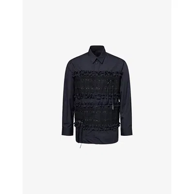 Simone Rocha Mens Black/black Ribbon Embroidered Cotton-poplin Shirt