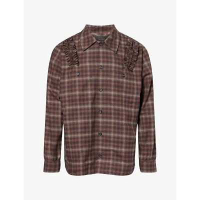 Simone Rocha Mens  Ruffled Slash-shoulder Cotton Shirt In Brown