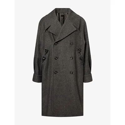 Simone Rocha Mens Slash Double-breasted Wool-blend Coat Charcoal/jet