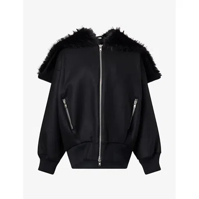 Simone Rocha Mens Split-hood Wool-blend Jacket Black/black
