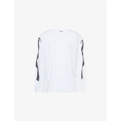 Simone Rocha Mens Ribbon-bow Print Long-sleeve Cotton T-shirt White/black