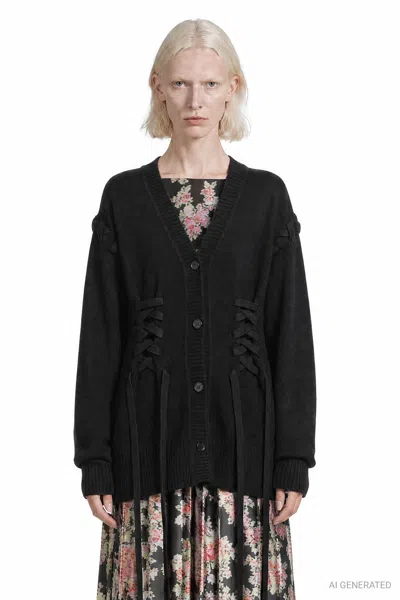 Simone Rocha Merino Sculpted Corset Cardigan In Black
