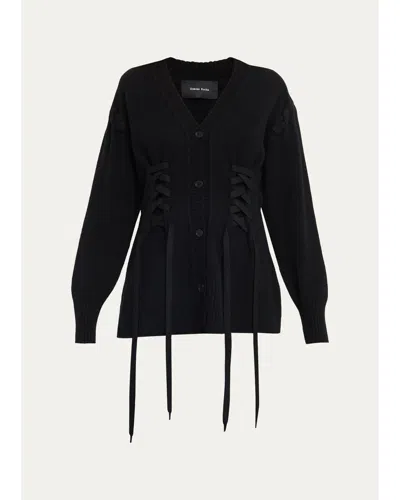 Simone Rocha Merino Sculpted Laced Mock-neck Sweater In Black