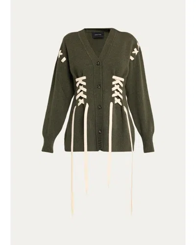 Simone Rocha Merino Sculpted Laced Mock-neck Sweater In Khaki/ecru