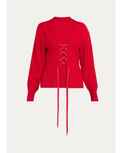 Simone Rocha Merino Sculpted Laced Mock-neck Sweater In Red/red