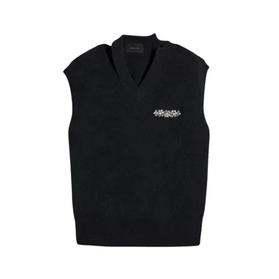 Simone Rocha Merino Seam Bite Vest W/ Emb Grey In Black