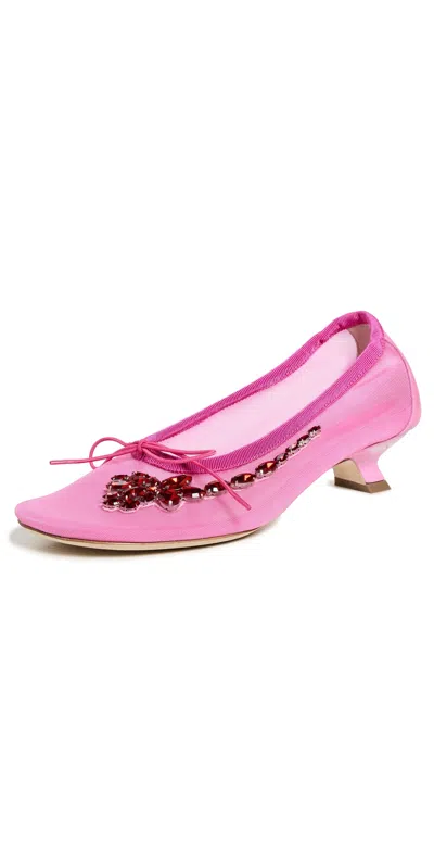 SIMONE ROCHA MESH BALLERINA HEEL PUMPS BRIGHT PINK/RED