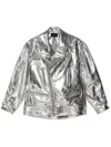 Simone Rocha Puff-sleeve Metallic Leather Biker Jacket In Silver