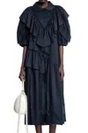 Simone Rocha Petal Sleeve Ruffle Voile Midi Dress In Black