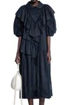 Simone Rocha Petal Sleeve Ruffle Voile Midi Dress In Black