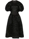 Simone Rocha Black Elasticated Gathered Sleeve Tulip Midi Dress In Schwarz