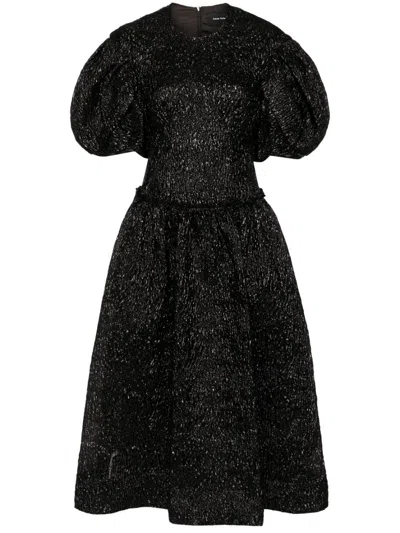 SIMONE ROCHA BLACK PUFF-SLEEVED METALLIC DRESS