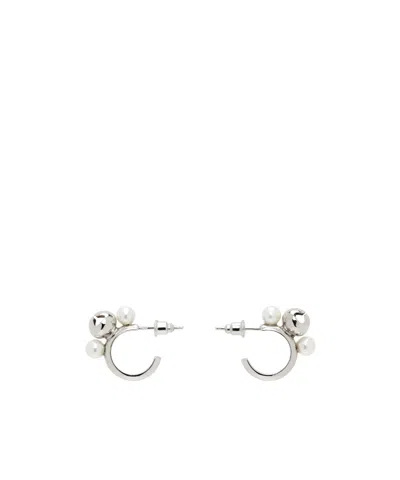 Simone Rocha Silver Mini Bell Charm Hoop Earrings In Pearl