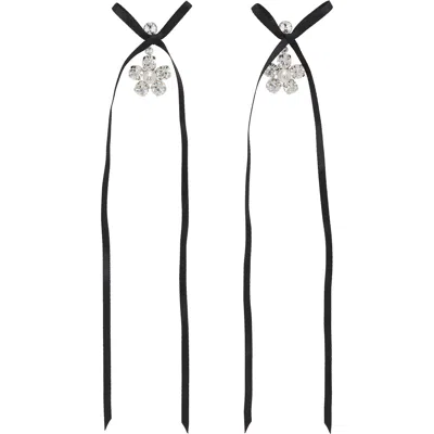 Simone Rocha Mini Daisy Drop Bow Earrings In Pearl/crystal/black
