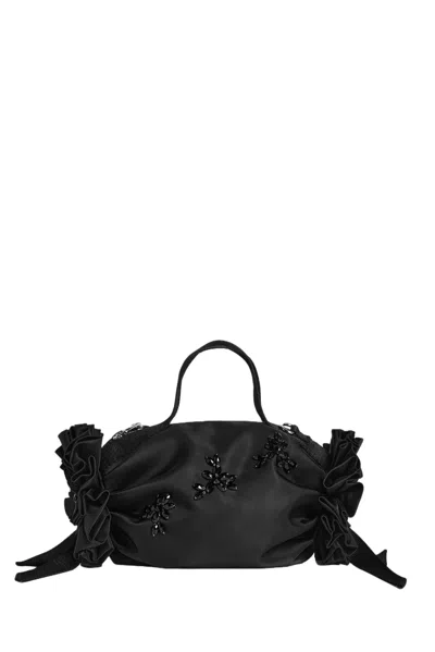 Simone Rocha Mini Double Ribbon Rosette Handbag With Beaded Embellishments In Black