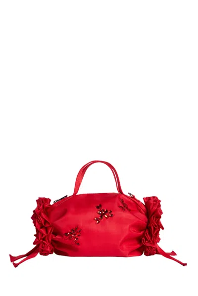 Simone Rocha Mini Double Ribbon Rosette Handbag With Beaded Embellishments In Red