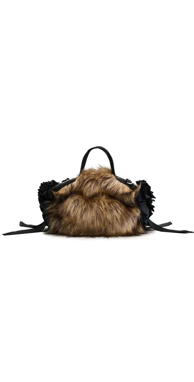 Simone Rocha Mini Faux Fur Double Ribbon Rosette Bag Brown/black