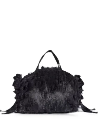 Simone Rocha Mini Faux-fur Beaded-rosette Clutch Bag In Black