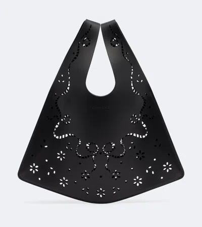 Simone Rocha Mini Floral Leather Shopper In Black