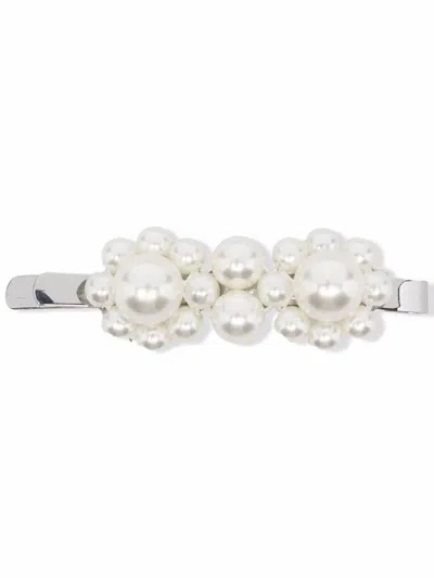 Simone Rocha Mini Flower Hair Clips In Pearl