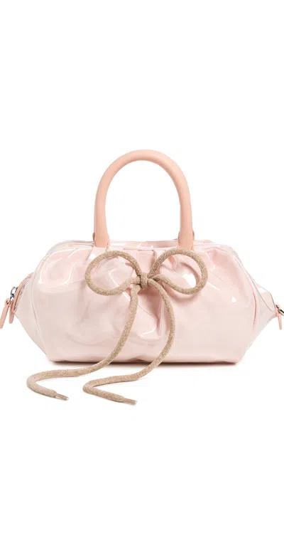 Simone Rocha Bow-detailed Leather And Chenille-trimmed Vinyl Tote In Pink