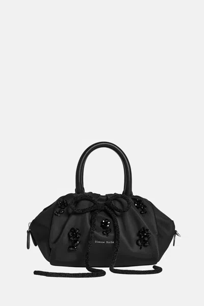 Simone Rocha Mini Gathered Top Handle Bag W/ Emb In Black