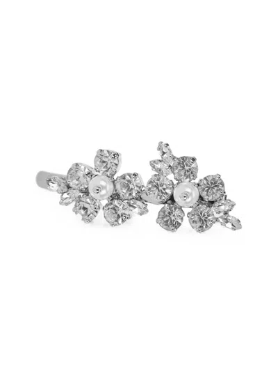 Simone Rocha Mini Hellebore Crystal-embellished Hair Cli In Silver