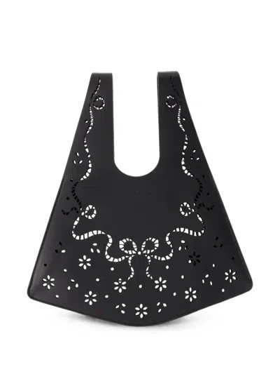 Simone Rocha Mini Lasercut Shopper Tote Bag In Black