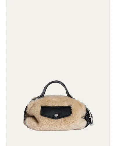 Simone Rocha Mini Leather-trim Faux Fur Shoulder Bag In Blonde
