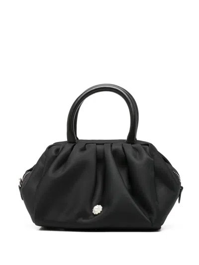 Simone Rocha Mini Pearl-embellished Gathered Tote Bag In Black